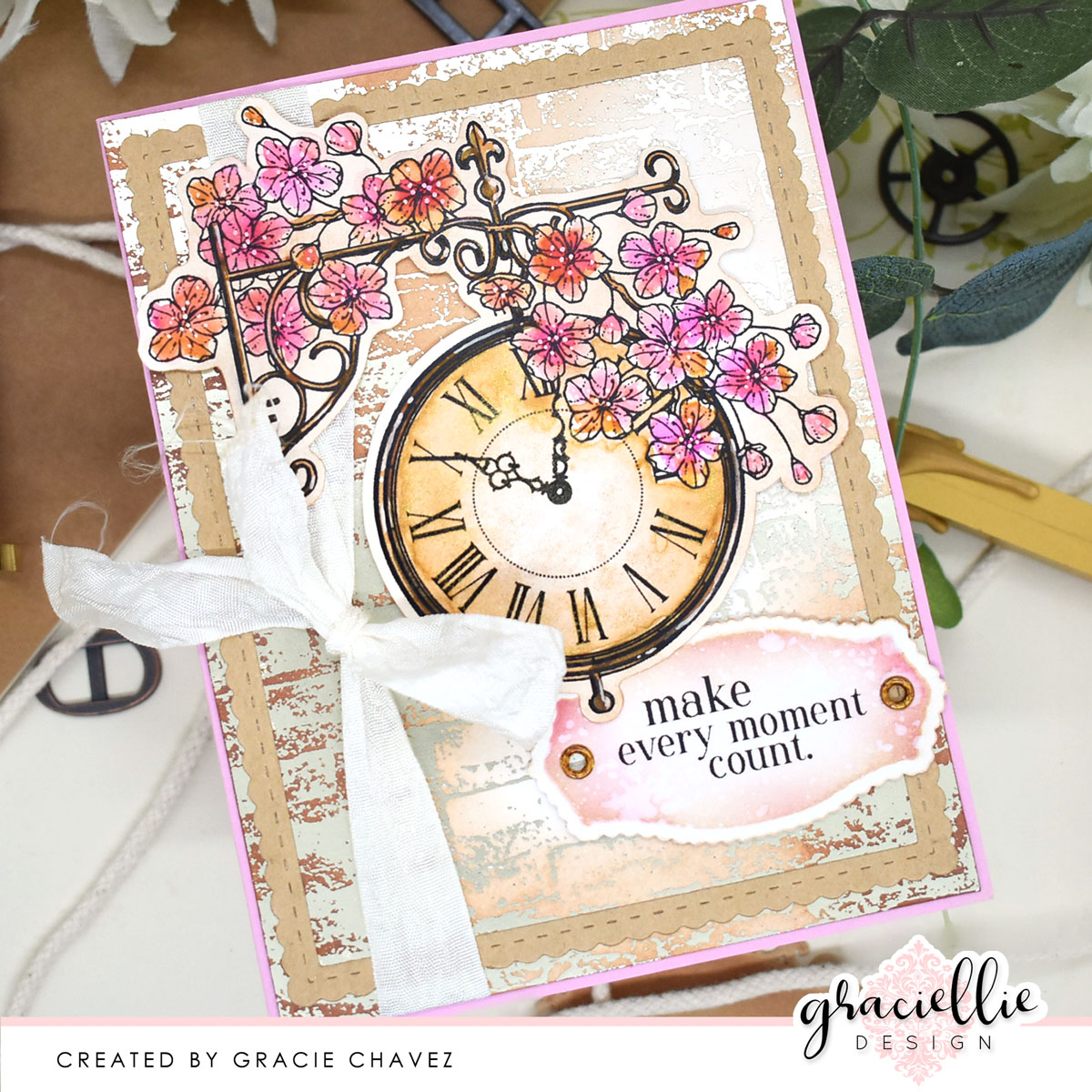 Birthday Giveaway + Freebie & Stamp Set • Antique Floral Clock Cardmaking Tutorial